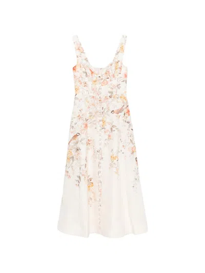 Zimmermann Midi Dress "luna" With Flowers In White