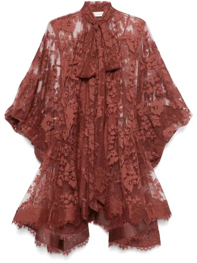 Zimmermann Illustration Lace Mini Dress In Chesnut