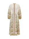 Zimmermann Womens Cream Peony Printed Silk-belt Buttoned Linen Midi Dress Xxs In Sage Toile Floral