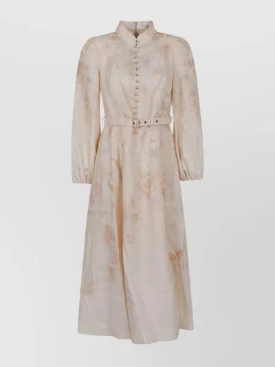 Zimmermann Crush Buttoned Midi Dress In Ciara Floral In Pink