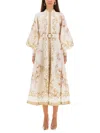 Zimmermann Womens Sage Toile Floral Floral-pattern Tie-waist Linen Midi Dress In Neutral