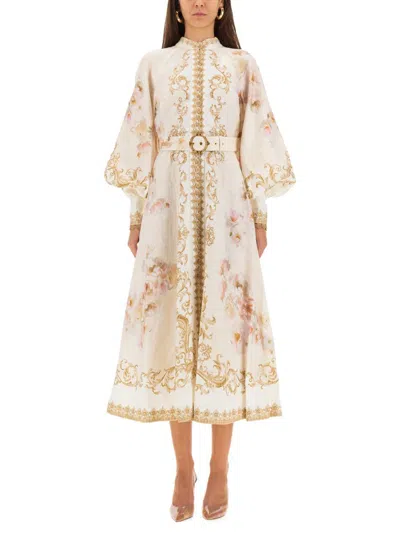 Zimmermann Midi Dress With Buttons "hypnotic" In Neutral