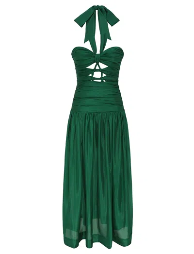 Zimmermann Daylight Silk Halter Knot Midi Dress In Green