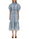 Zimmermann Wylie Belted Tiered Embroidered Cotton Midi Dress In Blue