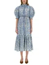 Zimmermann Wylie Belted Tiered Embroidered Cotton Midi Dress In Blue
