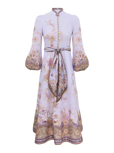 Zimmermann Midi Linen Dress With Buttons In Multi