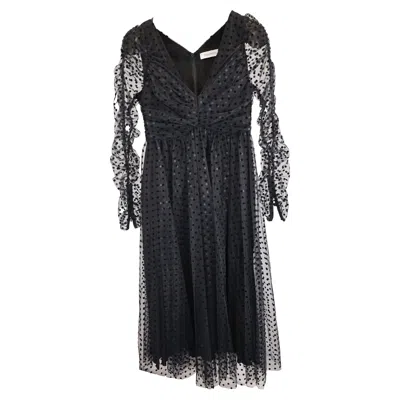 Zimmermann Midi Polka Dot Tulle V-neck Long Sleeve Dress In Black Polyester
