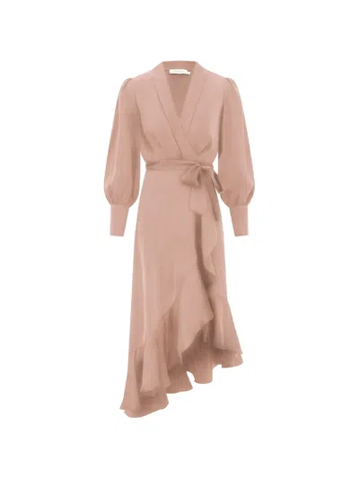 Zimmermann Midi Ruffled Wrap Dress In Neutral