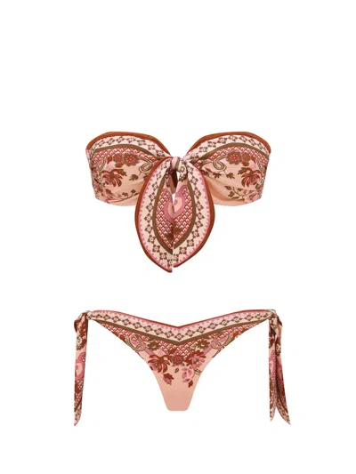 Zimmermann Mini Adjustable Bikini With Boning And Signature Back Closure In Rosa