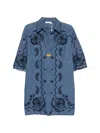 Zimmermann Aster Broderie Anglaise-trimmed Cotton-denim Mini Dress In Blue