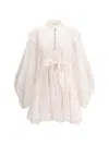 Zimmermann Crush Lace Billow Mini Dress In White