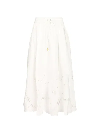 Zimmermann Mini Drawstring Waist Skirt With Geometric Cut-outs In White