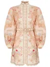 Zimmermann Daylight Multicolor Midi Dress With Long Puffed Sleeves And All-over Floral Print In Linen Woman In Multi