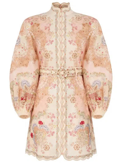 Zimmermann Daylight Multicolor Midi Dress With Long Puffed Sleeves And All-over Floral Print In Linen Woman In Yellow