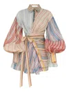 Zimmermann Rebellion Multicolor Midi Dress With Bow Detail On The Front And All-over Striped Motif In Linen And In Multi