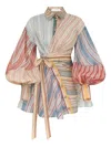 Zimmermann Rebellion Multicolor Midi Dress With Bow Detail On The Front And All-over Striped Motif In Linen And In Multi