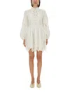Zimmermann 'acacia'white Mini Dress With All-over Broderie Anglaise And Scallop Hem In White