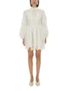 Zimmermann 'acacia'white Mini Dress With All-over Broderie Anglaise And Scallop Hem In White
