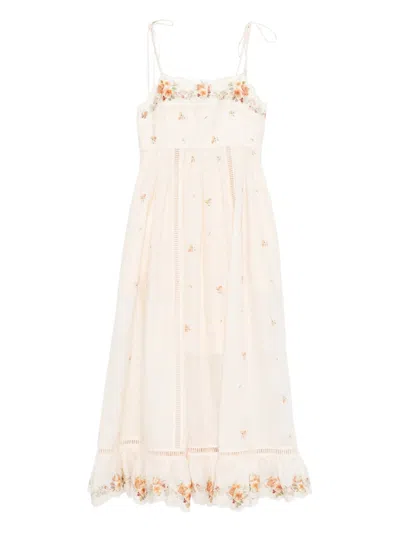 Zimmermann Mini Dress With Bow Tie Straps And Scalloped Trim - Size 0 In White