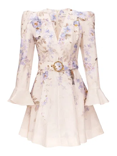 Zimmermann Mini Dress With Deep Neckline In Neutral