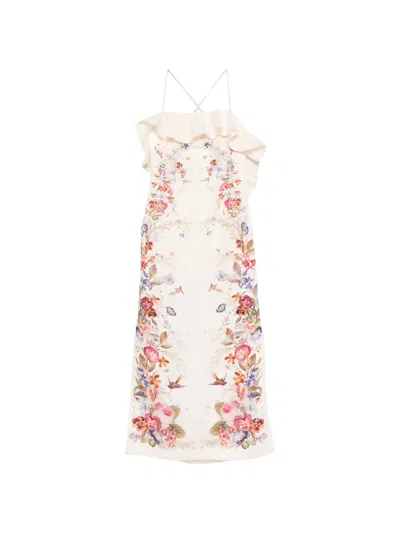Zimmermann Mini Dress With Spaghetti Straps And Center Back Tie - Size 0 In Multi