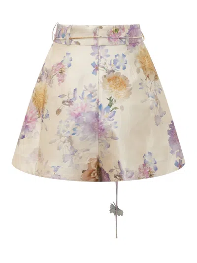 Zimmermann Mini High-waisted Shorts With Tie Detail In Cream Dahlia