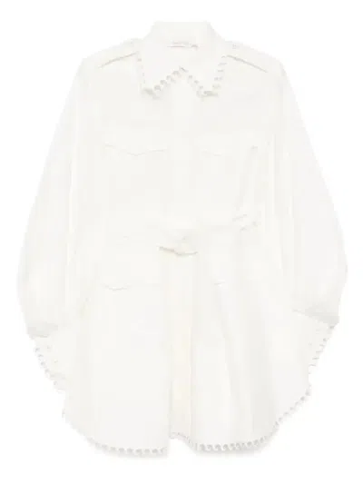 Zimmermann Ivory White Mini Dress With Belt Waist In Beige