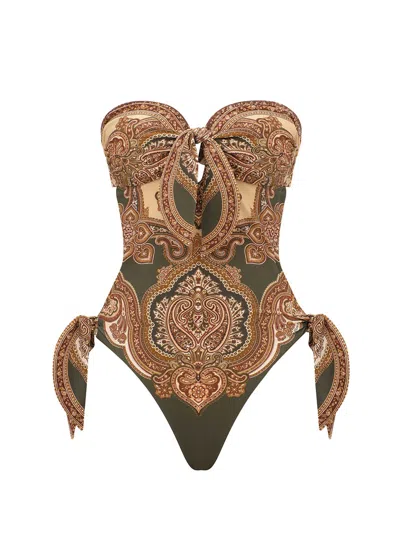 Zimmermann Mini Knot Front Bust Top With Adjustable Straps In Brown