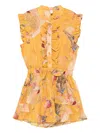 Zimmermann Mini Printed Drawstring Romper With Ruffle Details In Multi