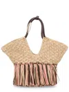 Zimmermann Goldentime Large Embellished Leather-trimmed Fringed Raffia Tote In Neutral