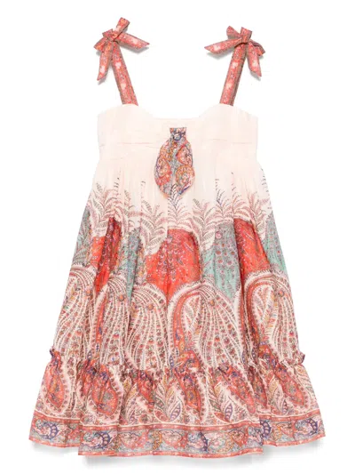 Zimmermann Mini Ruffled Cotton Dress With Appliqued Bows In Multi