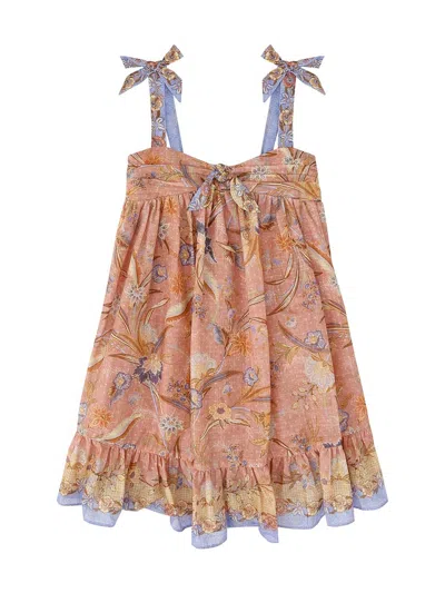 Zimmermann Mini Sleeveless Knee-length Dress With Faux Bow And Ruffled Skirt In Pink