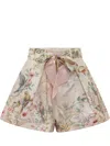 Zimmermann Rebellion Multicolor Shorts With Bow On The Front And All-over Floral Motif In Cotton And Silk Woman In Multi