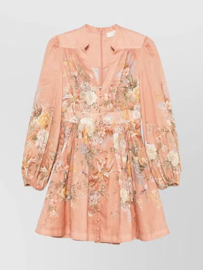 ZIMMERMANN MINI V-NECK DRESS PUFFED SLEEVES