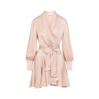 Zimmermann Mini Wrap Dress With Deep V-neckline In Neutrals