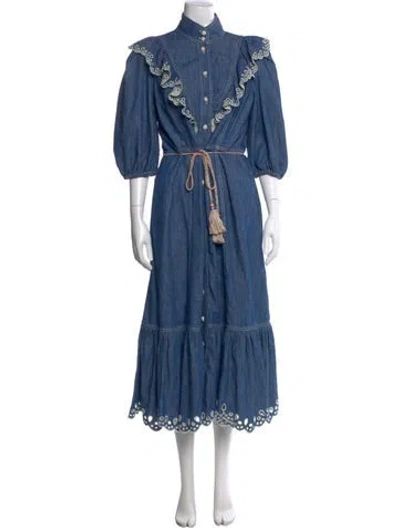 Pre-owned Zimmermann Mock Neck Long Dress In Blue