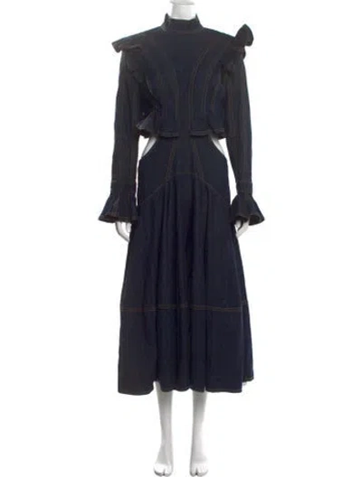 Pre-owned Zimmermann Mock Neck Long Dress In Blue