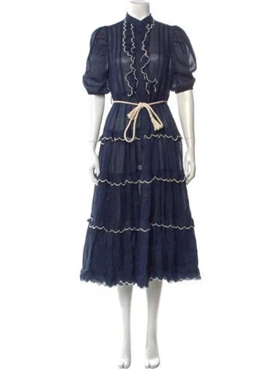 Pre-owned Zimmermann Mock Neck Long Dress W/ Tags In Blue