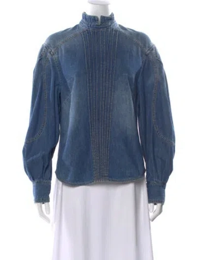 Pre-owned Zimmermann Mock Neck Long Sleeve Blouse In Blue