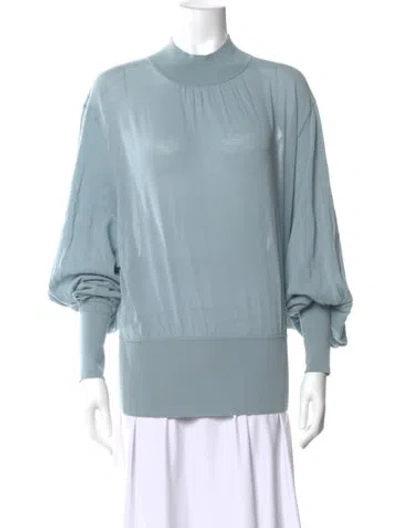 Pre-owned Zimmermann Mock Neck Long Sleeve Blouse In Blue