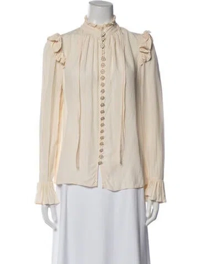 Pre-owned Zimmermann Mock Neck Long Sleeve Blouse In Neutrals