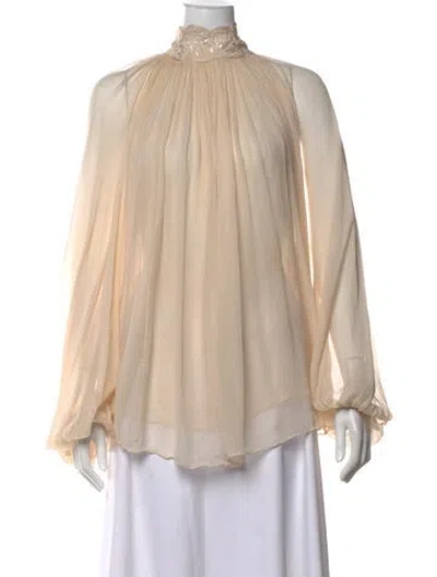 Pre-owned Zimmermann Mock Neck Long Sleeve Blouse In Neutrals