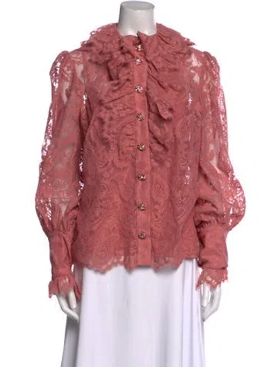 Pre-owned Zimmermann Mock Neck Long Sleeve Blouse In Pink