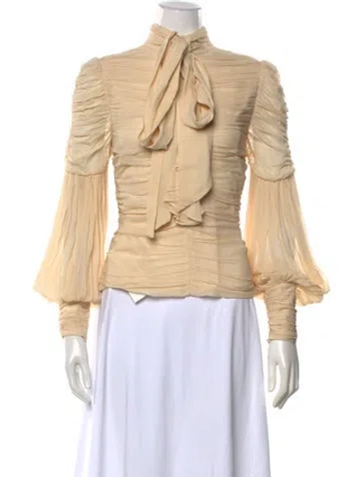 Pre-owned Zimmermann Mock Neck Long Sleeve Blouse W/ Tags In Neutrals