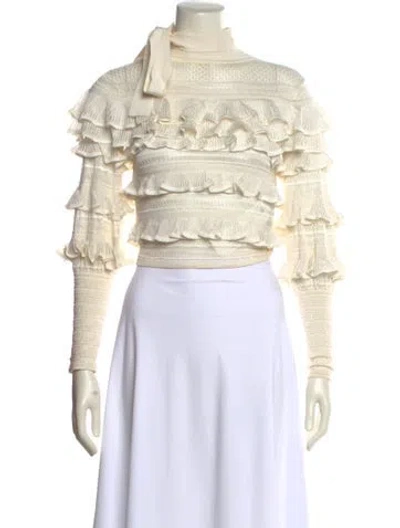 Pre-owned Zimmermann Mock Neck Long Sleeve Crop Top In Neutral