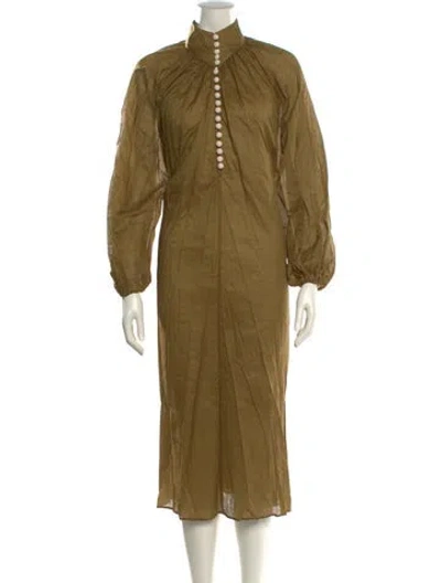 Pre-owned Zimmermann Mock Neck Midi Length Dress In Green