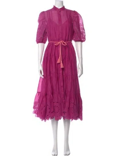 Pre-owned Zimmermann Mock Neck Midi Length Dress In Purple