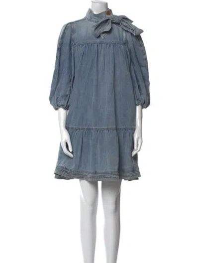 Pre-owned Zimmermann Mock Neck Mini Dress In Blue
