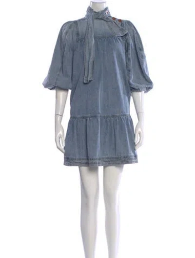 Pre-owned Zimmermann Mock Neck Mini Dress In Blue