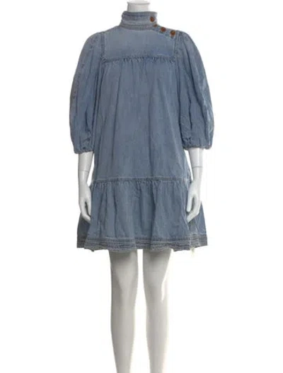 Pre-owned Zimmermann Mock Neck Mini Dress In Blue